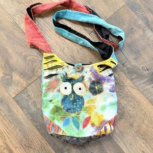 Handmade hippie indie festival small owl shoulder bag colorful bag artistic bag